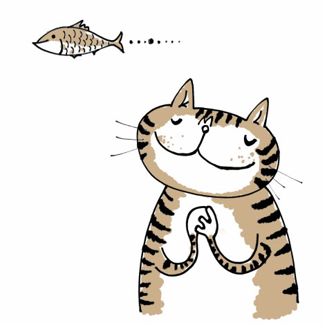 一只猫把两条鱼当眼睛图片